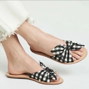 Loeffler Randall Phoebe Knotted Black/White Gingham Slide Sandals Size 6